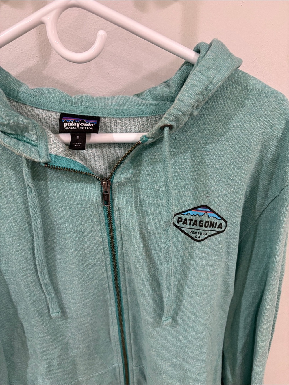 Patagonia Seafoam Green Full-Zip Hoodie with Logo